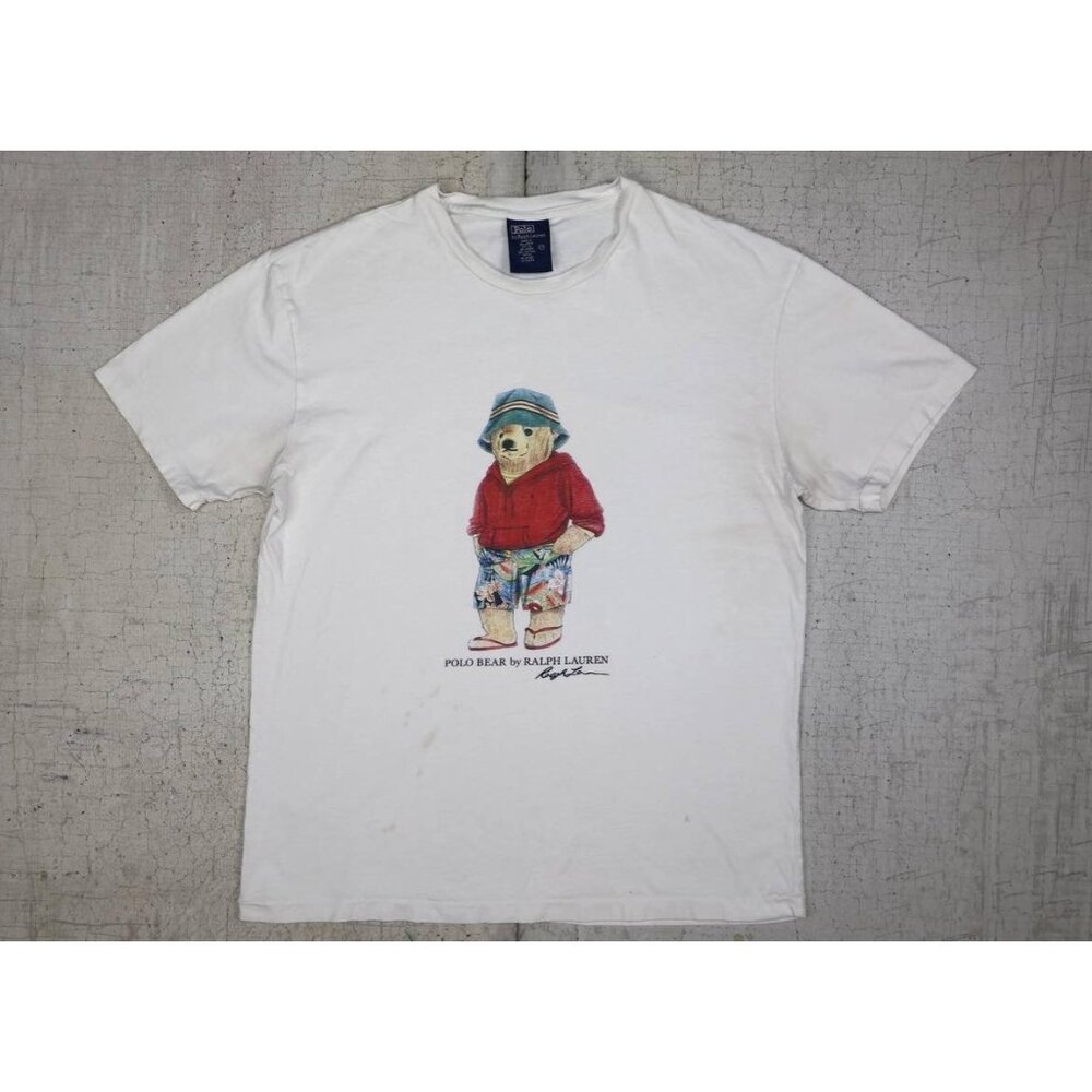 Polo Ralph Lauren T Shirt Mens Small Beach Bear Bucket Hat Short Sleeve White